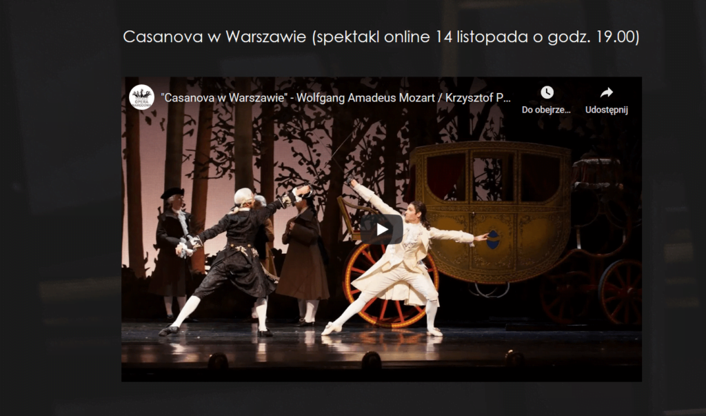Teatr Wielki - Opera Narodowa - Casanova - widok na miniaturkę z youtube
